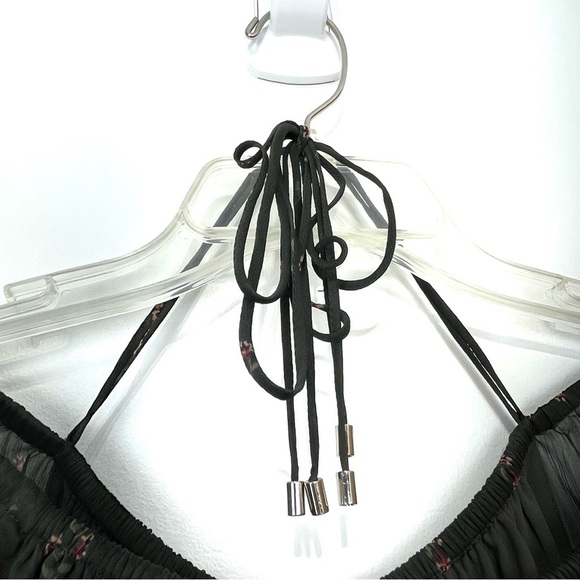 White House Black Market Olive Green Floral Off Shoulder Bell Sleeve Top - Picture 9 of 11